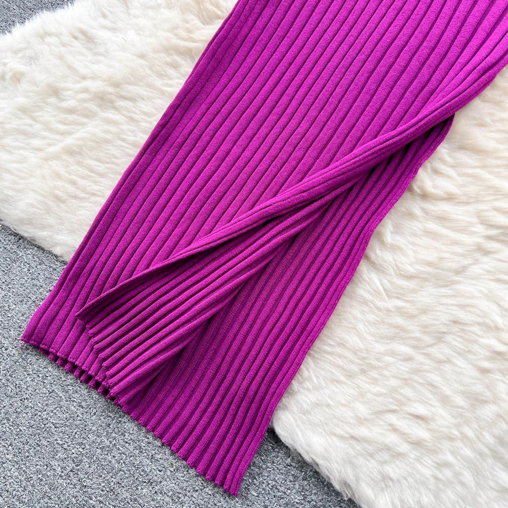 Ribbed Knit V-Neck Sleeveless Cut Out High Split Bodycon Maxi Dress - View 9