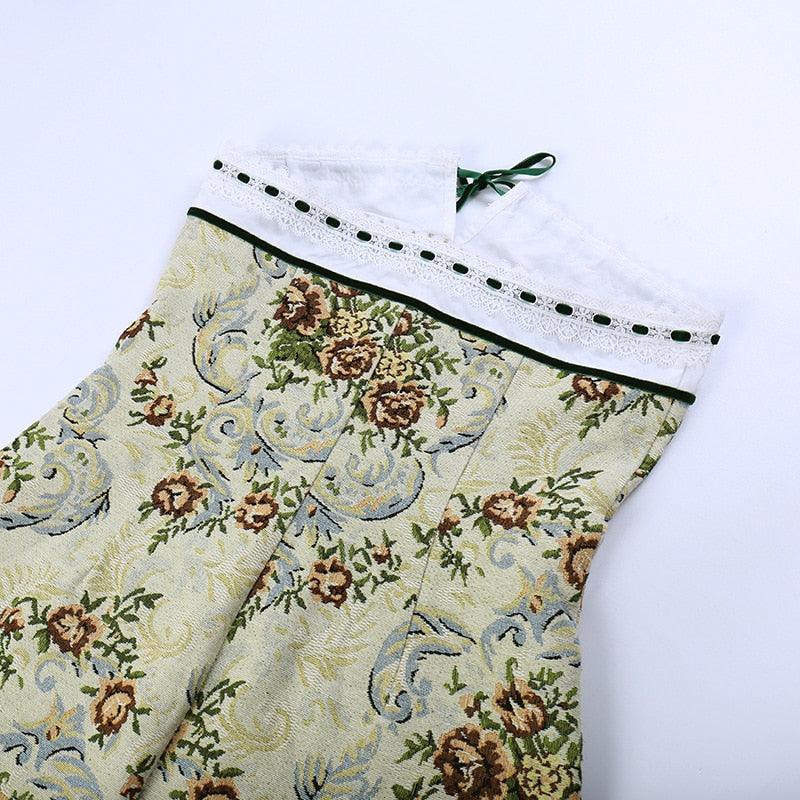 Floral Tapestry Strapless Lace Trim Corset Mini Dress - View 15