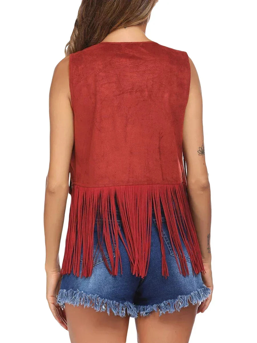 Fringe Suede Look Open Front Vest 16