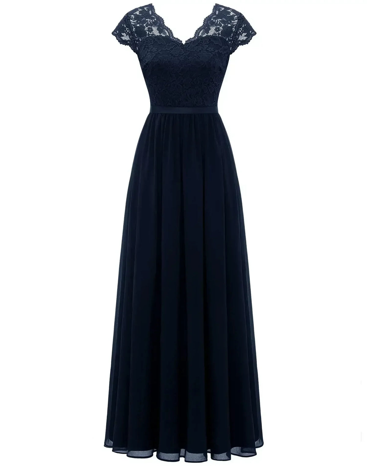 Lace V-Neck Chiffon A-Line Maxi Dress 10