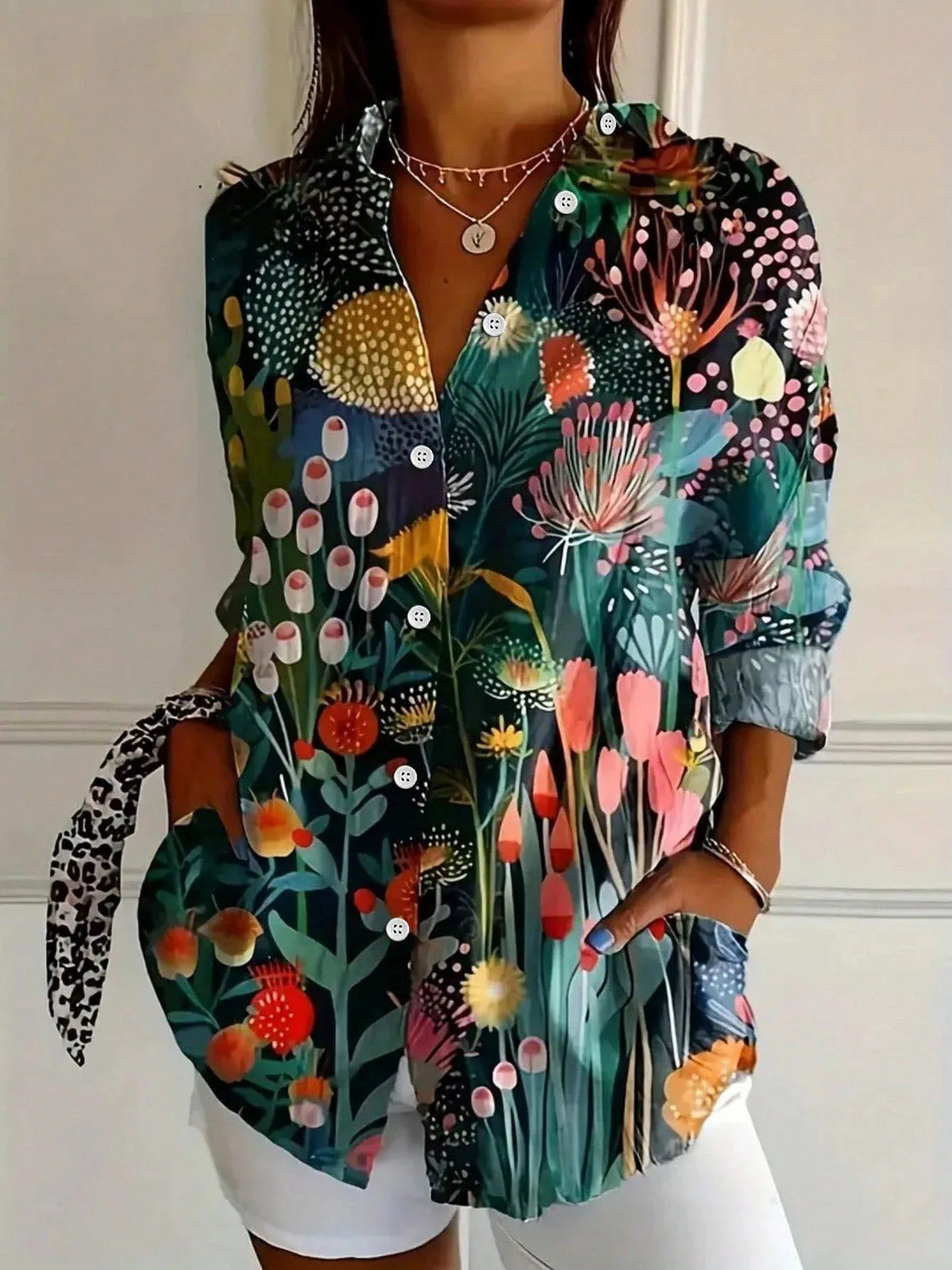 Abstract Floral Print Long Sleeve Shirt 3