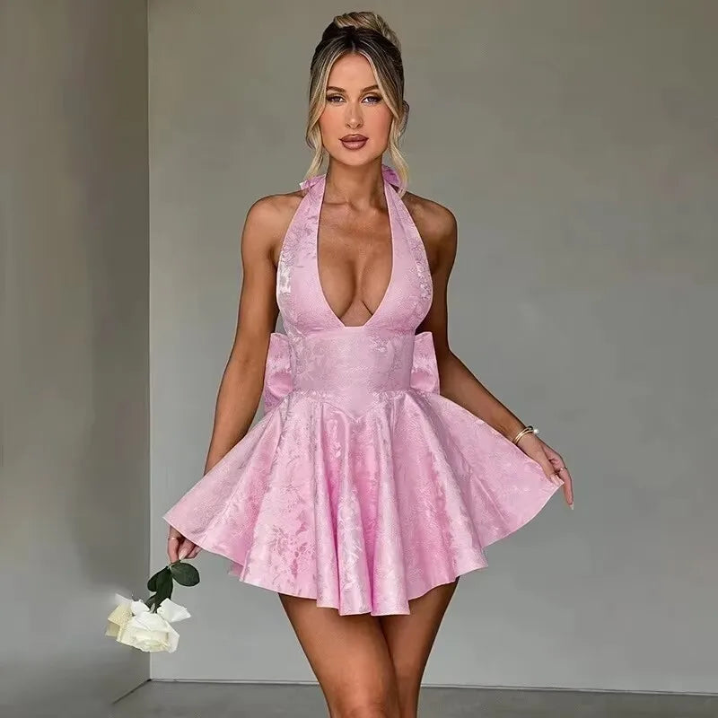 Jacquard Bow Strapless Backless Mini Dress - View 12