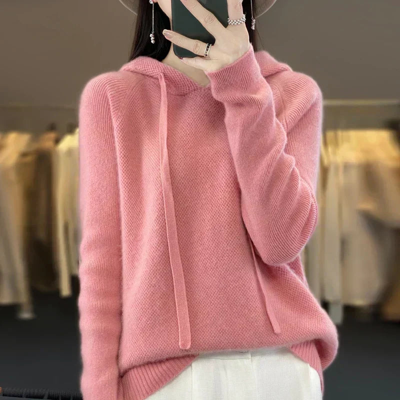 Drawstring Hood Long Sleeve Knit Hoodie Sweater