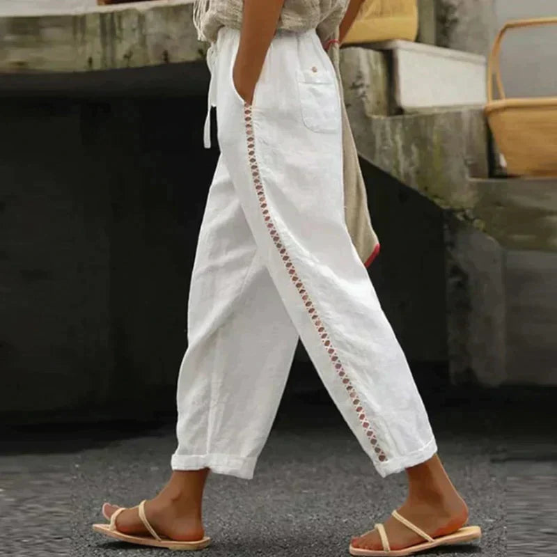 High Waist Embroidered Side Trim Tapered Pants