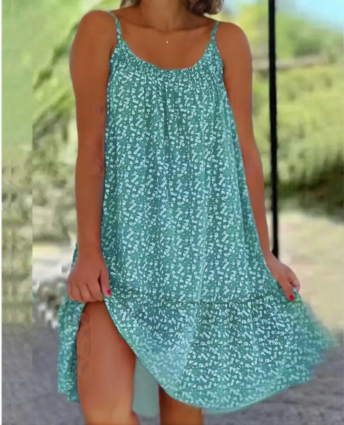 Spaghetti Strap Tiered Ruffle Hem Flowy Mini Summer Dress - View 3
