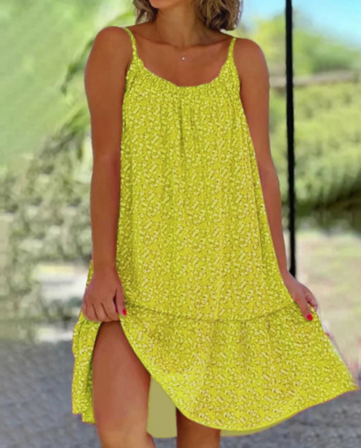 Spaghetti Strap Tiered Ruffle Hem Flowy Mini Summer Dress - View 7