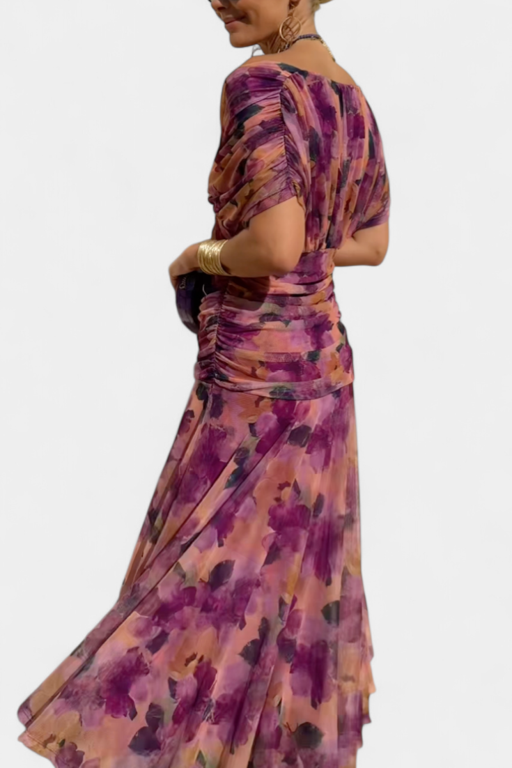 Off Shoulder Cross Front Ruched Mesh Maxi Dress 12