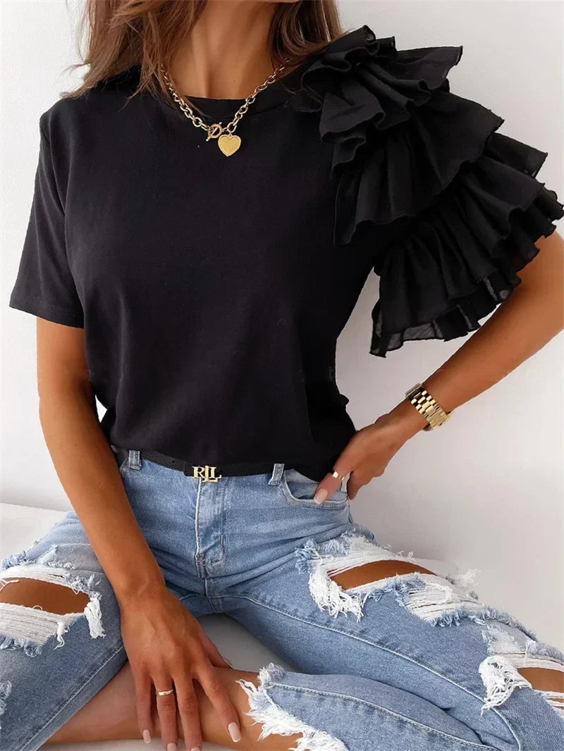 Round Neck Ruffle Sleeve Top 3