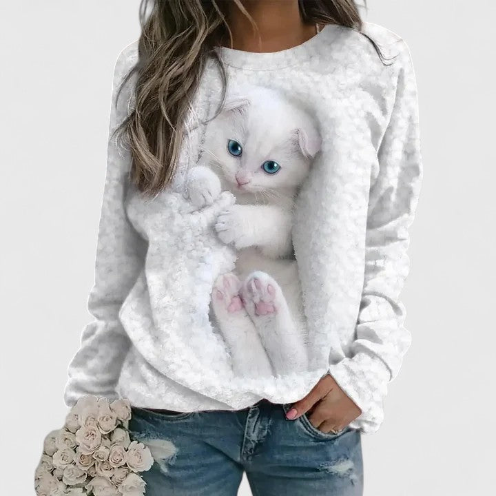 Cat Print Crew Neck Long Sleeve Sweatshirt 5