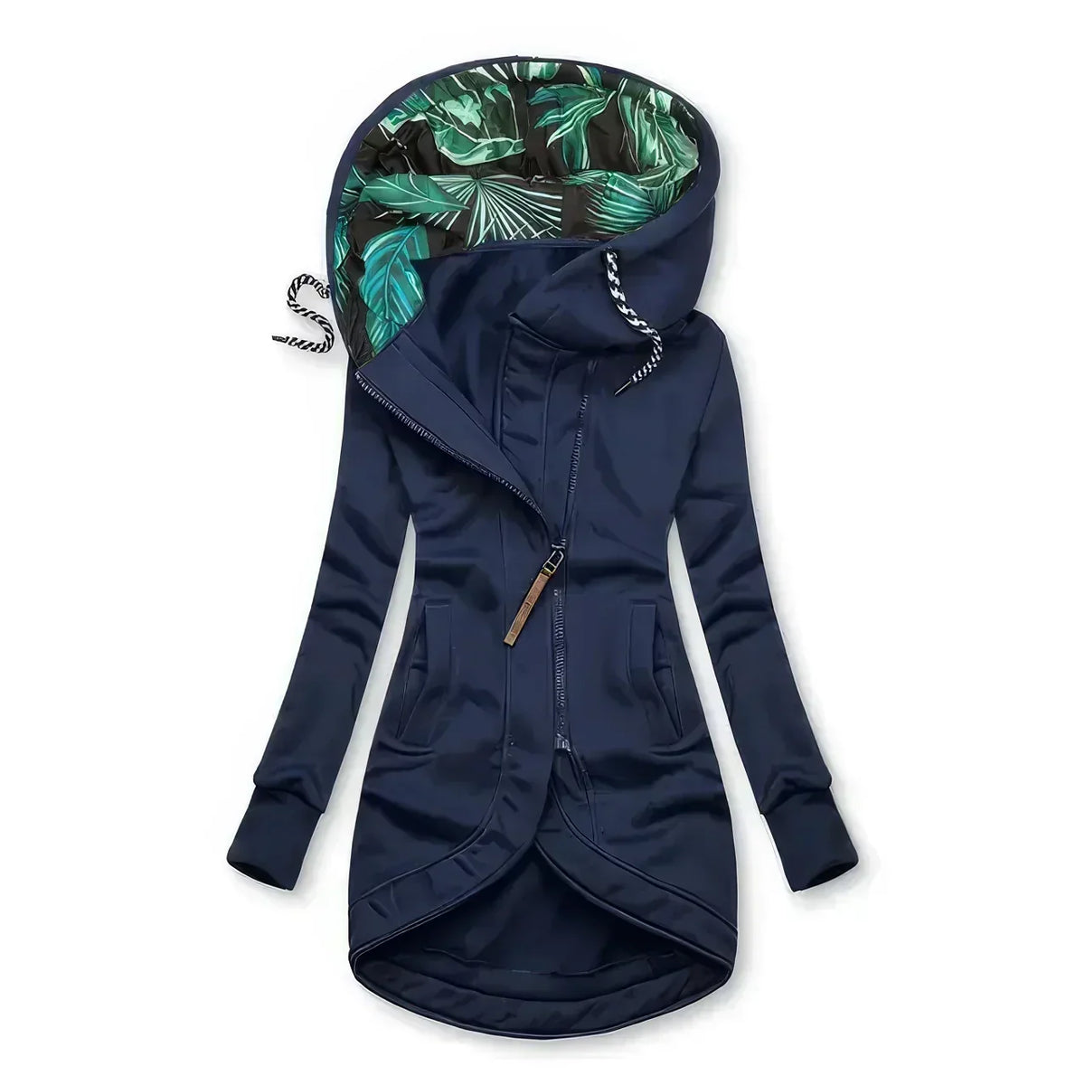 Hooded Zip Front Drawstring High Low Longline Jacket 4