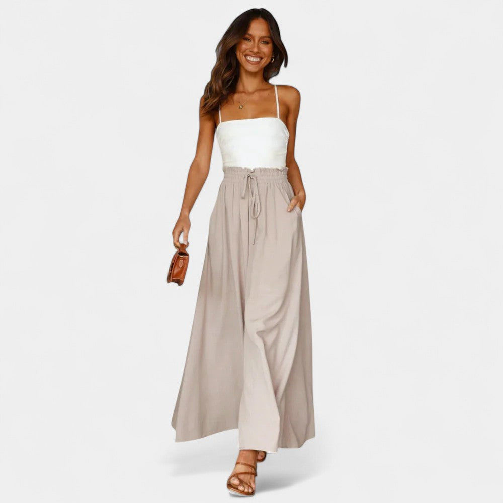 High Waist Drawstring Wide Leg Palazzo Pants