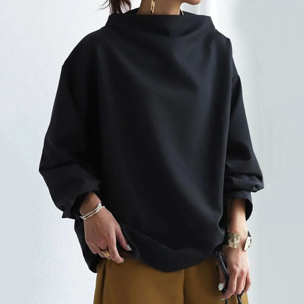 Mock Neck Long Sleeve Drop Shoulder Top 6