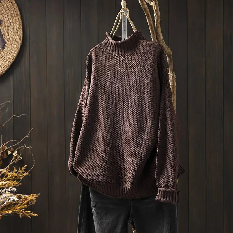 Mock Neck Long Sleeve Chunky Knit Sweater 14
