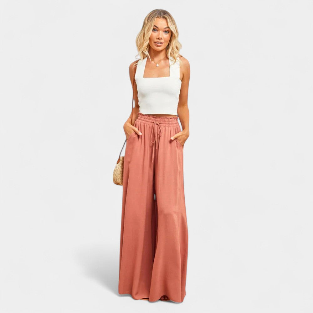 High Waist Drawstring Wide Leg Palazzo Pants 5
