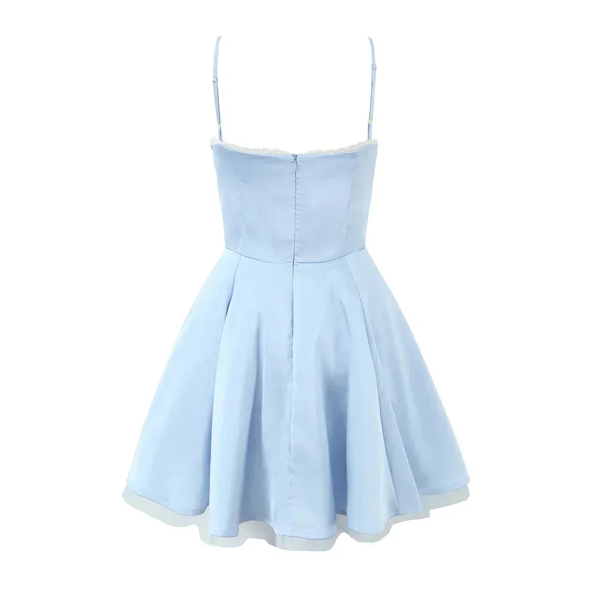 Satin Sweetheart Spaghetti Strap Corset Lace Trim A-Line Midi Dress - View 6