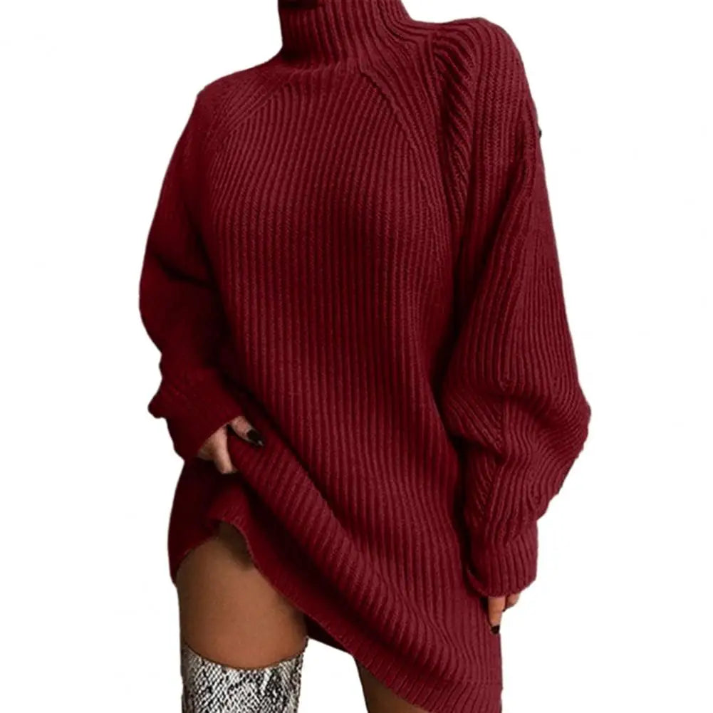 Turtleneck Long Sleeve Ribbed Sweater Dress 8