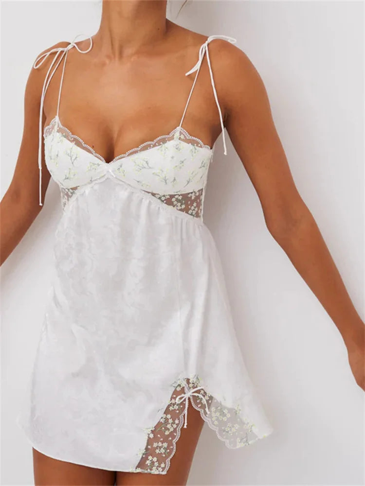 Lace Retro Strap Side Split Backless Slip Dress