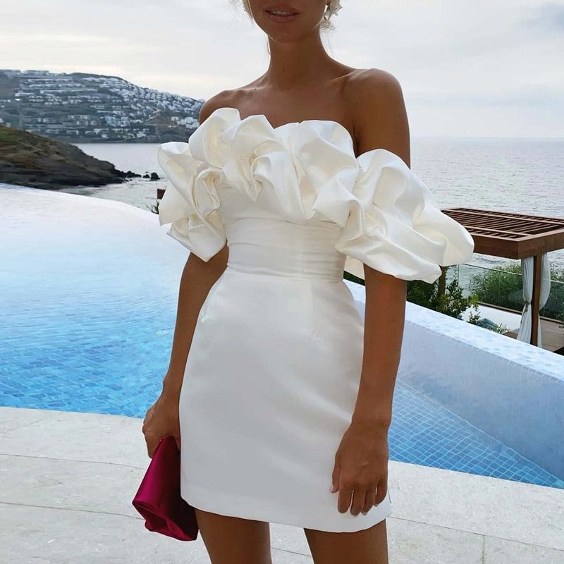 Off Shoulder Ruffle Band Bodycon Side Slit Cocktail Mini Dress - View 3