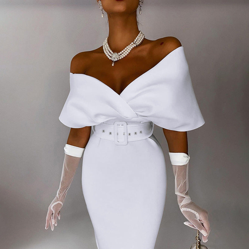 Satin Deep V-Neck Batwing Sleeve Belted Bodycon Midi Dress - View 12