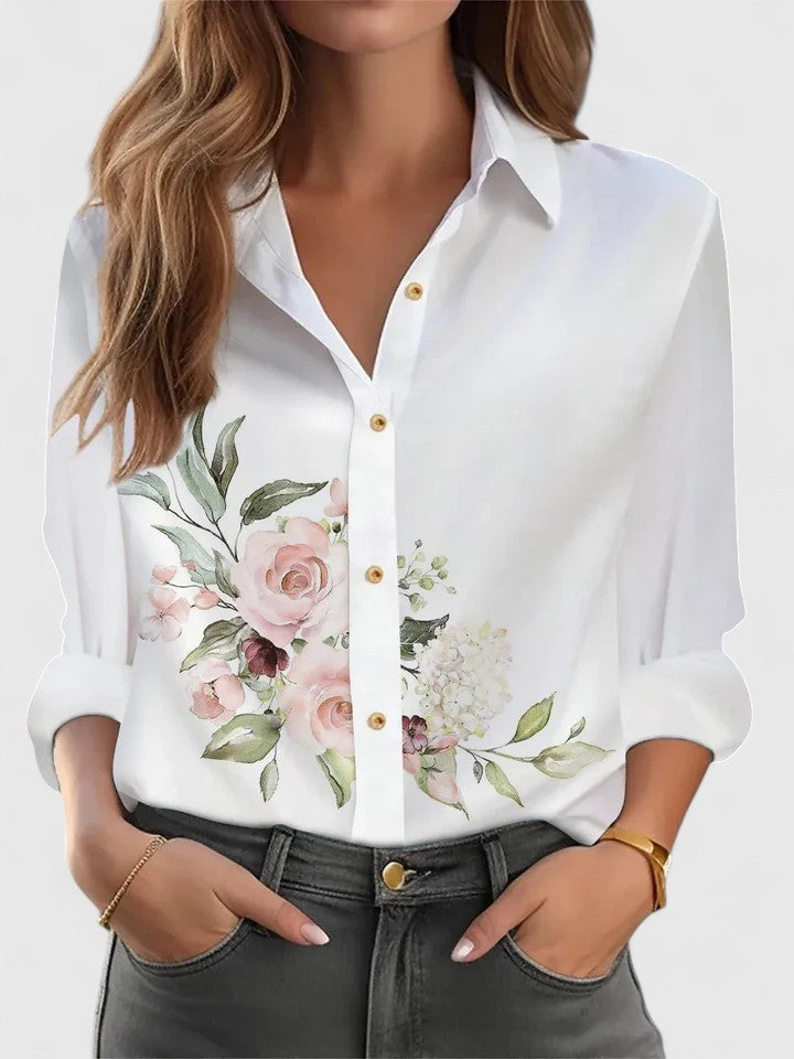 Floral Hem Long Sleeve Button Front Shirt 5