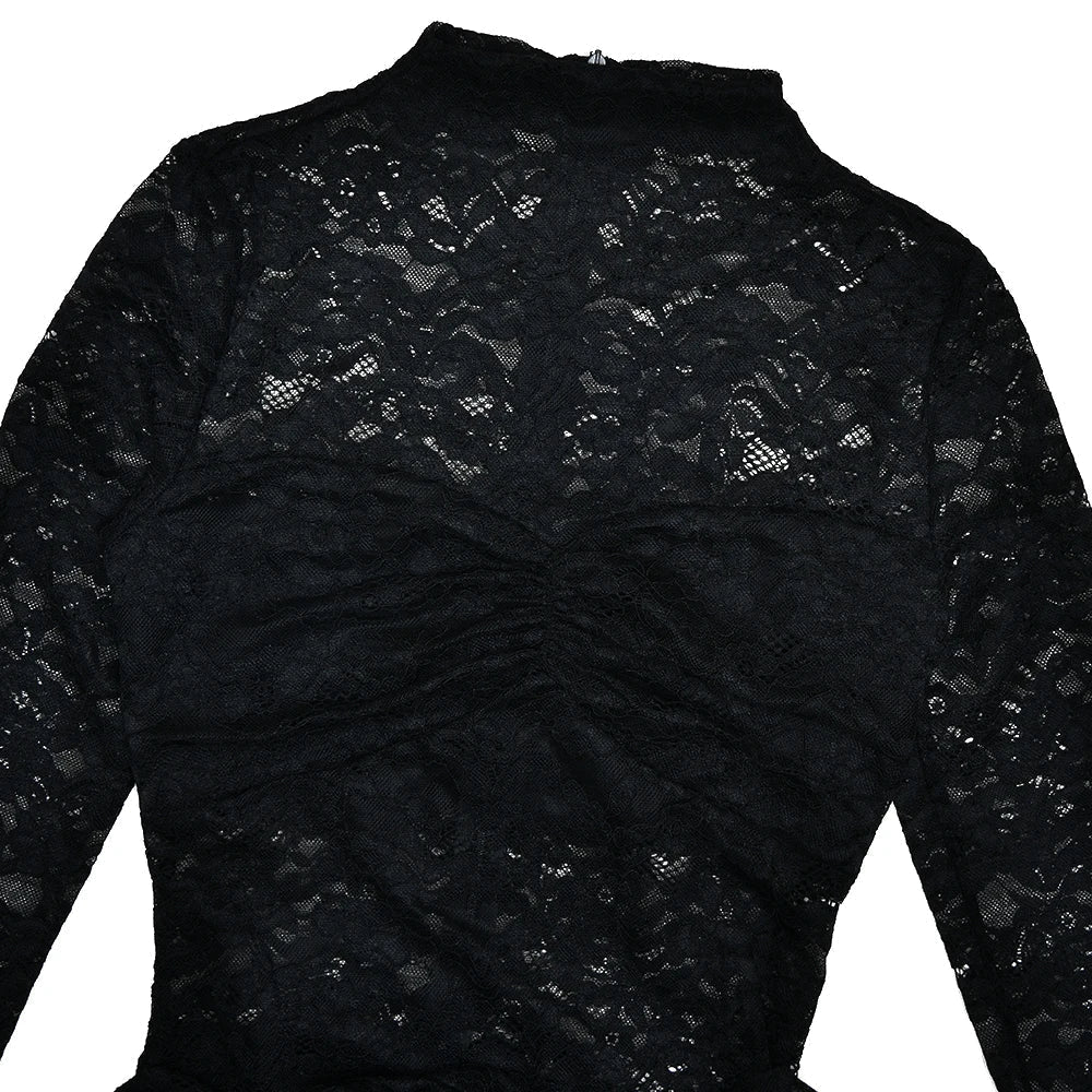 Lace Long Sleeve High Neck Ruched Bodycon Mini Dress - View 7
