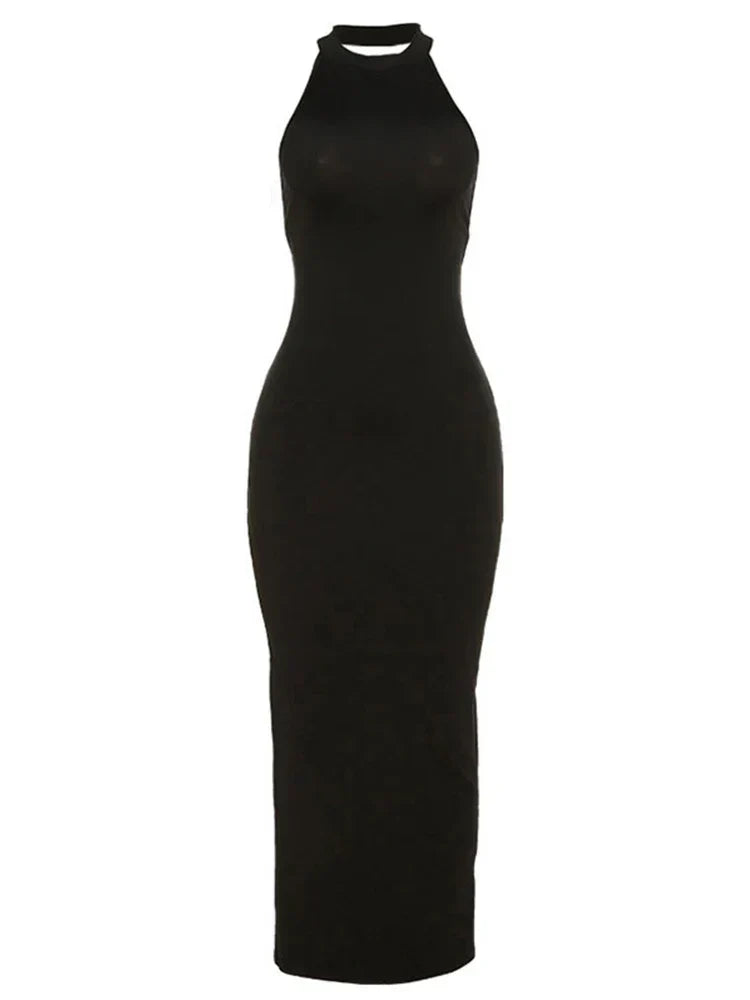 Knit Halter Neck Bodycon Maxi Dress - View 6