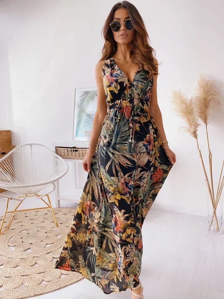 Deep V-Neck Maxi Dress