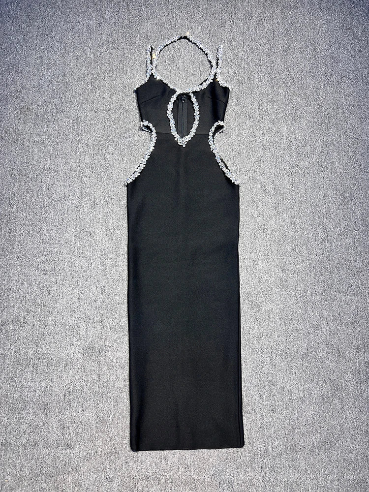 Halter Neck Rhinestone Cut Out Backless Mermaid Maxi Dress 7