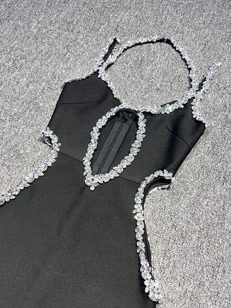 Halter Neck Rhinestone Cut Out Backless Mermaid Maxi Dress 6