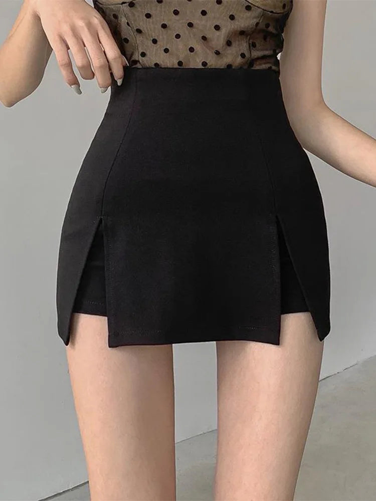 Split Skirt Office Suit Black Mini A-line Skirt Short