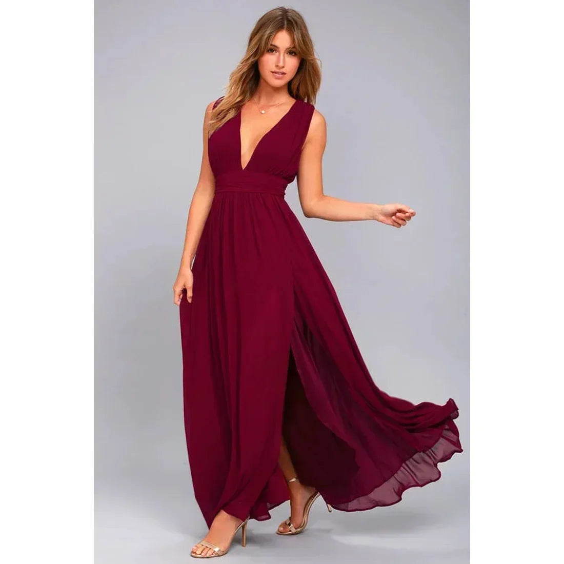 Sexy Backless Mesh Maxi Red Christmas Party Dress Winered / S Dresses-L