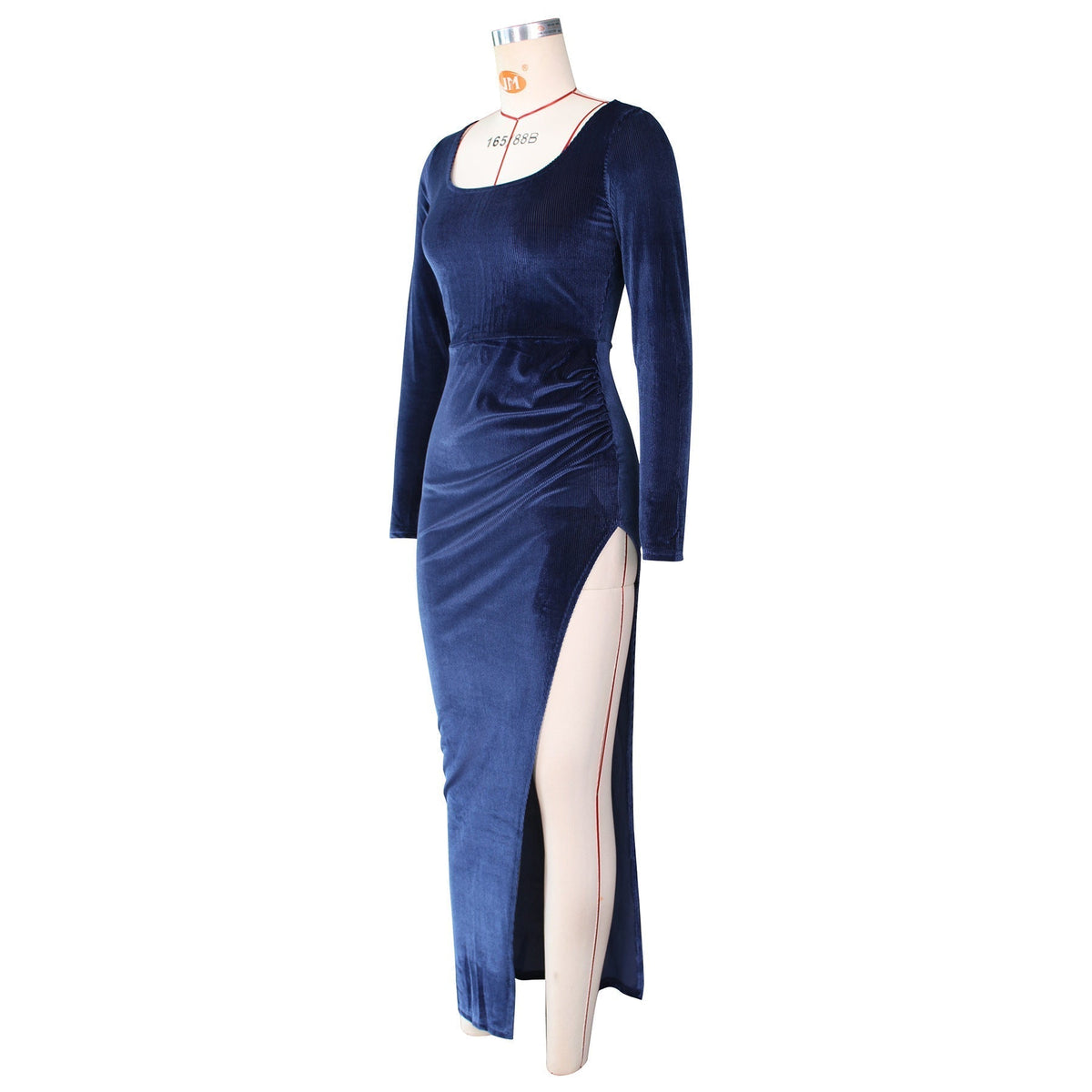 Velvet Square Neck Long Sleeve Ruched High Split Bodycon Maxi Dress 39