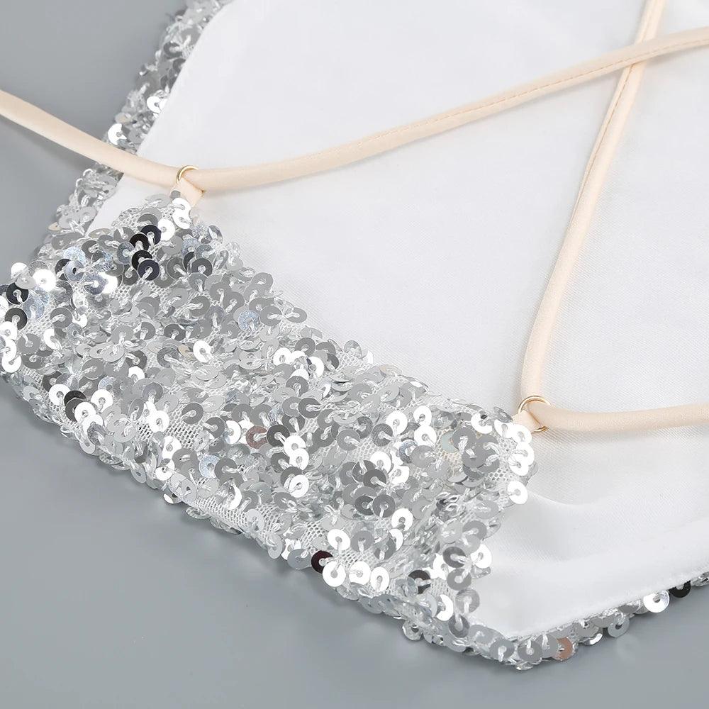 Sequin Halter Neck Cut Out High Split Bodycon Maxi Dress - View 6