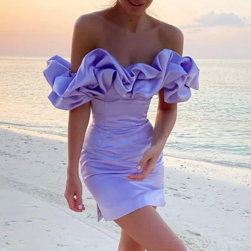 Off Shoulder Ruffle Bodice Side Slit Bodycon Mini Cocktail Dress - View 4