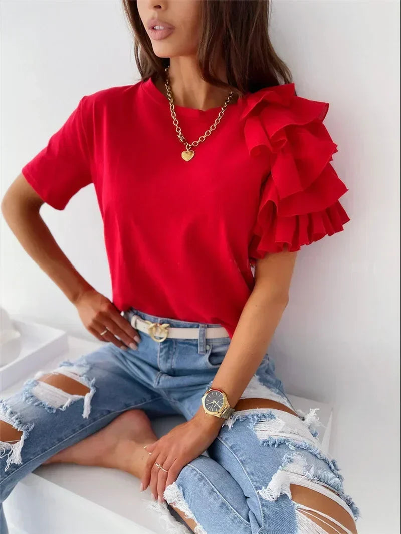 Round Neck Ruffle Sleeve Top 2