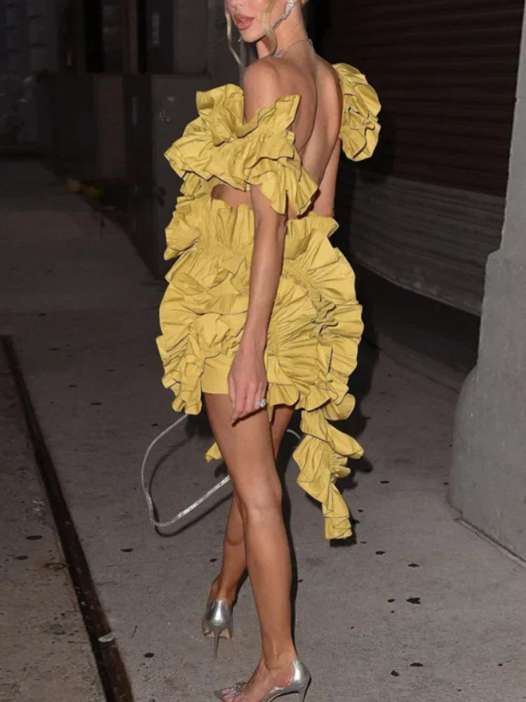 Short Party Dress Backless and Ruffled - View 3