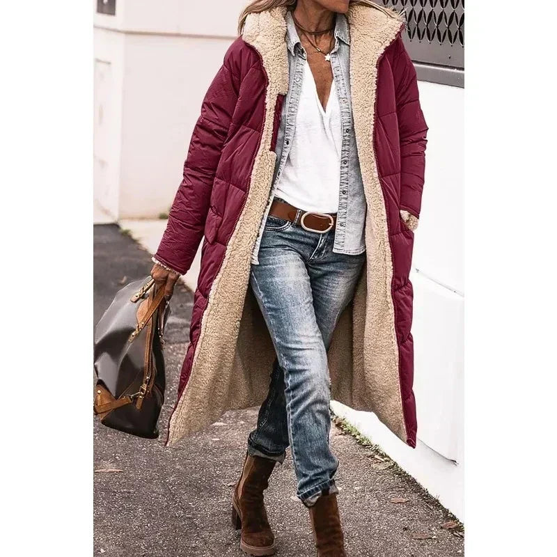 Hooded Sherpa Lined Longline Quilted Coat 8