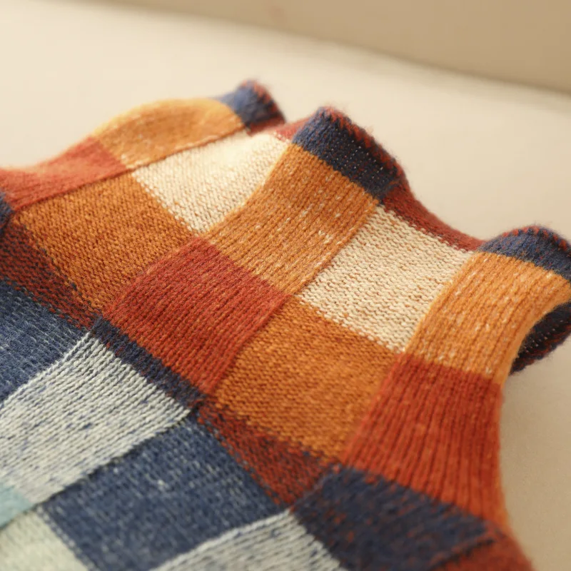 Mock Neck Color Block Checkerboard Knit Sweater 4