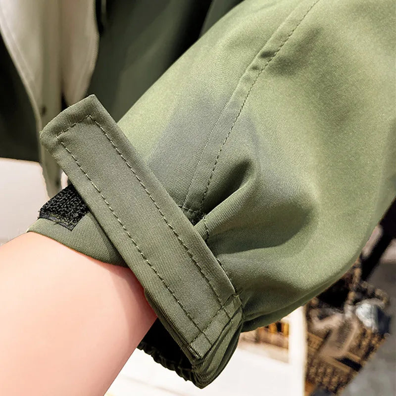 Contrast Collar Button Front Drawstring Windbreaker Jacket 12