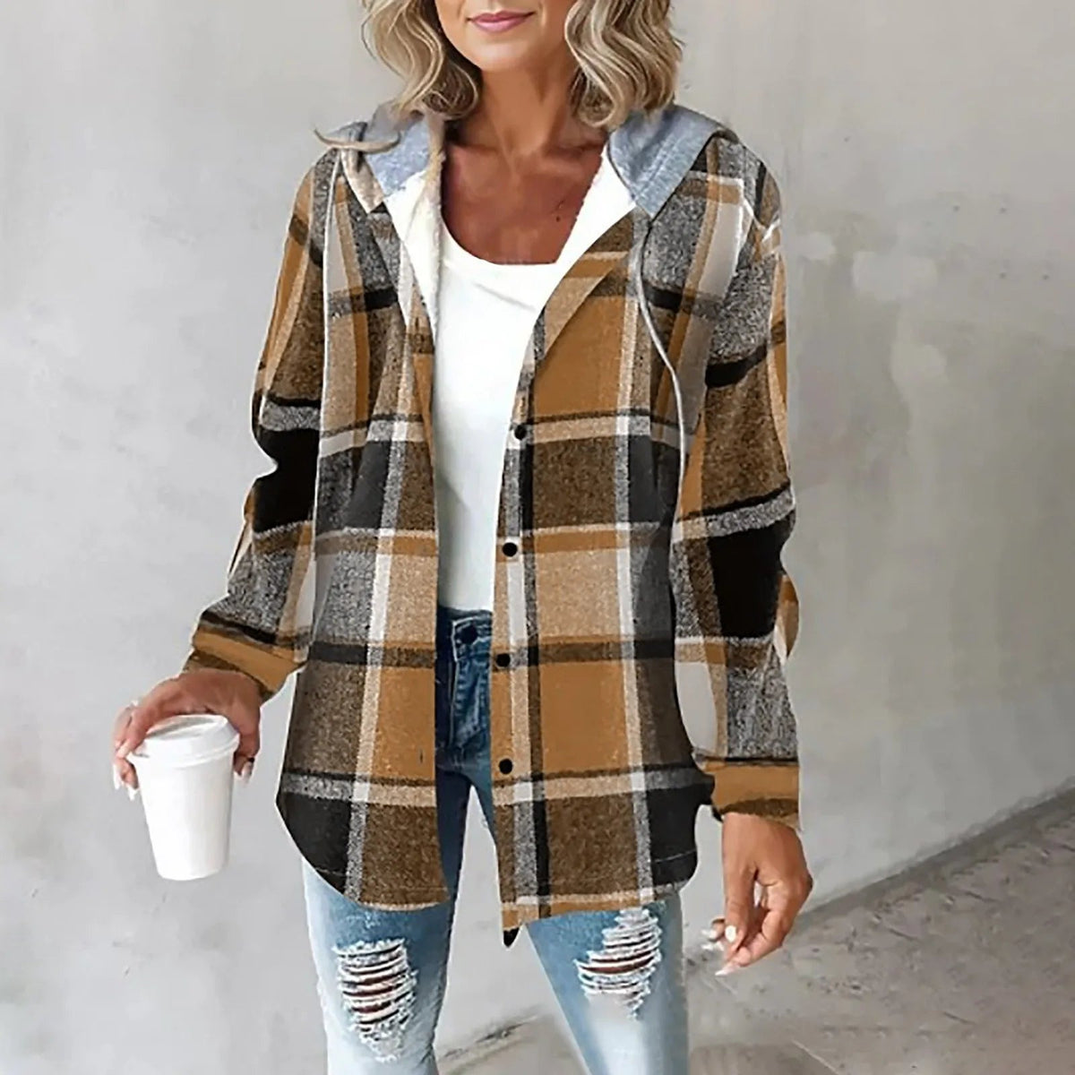 Plaid Hooded Button Front Shacket 5