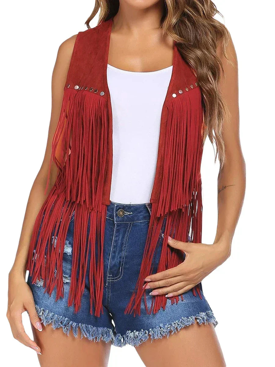 Fringe Suede Look Open Front Vest 6