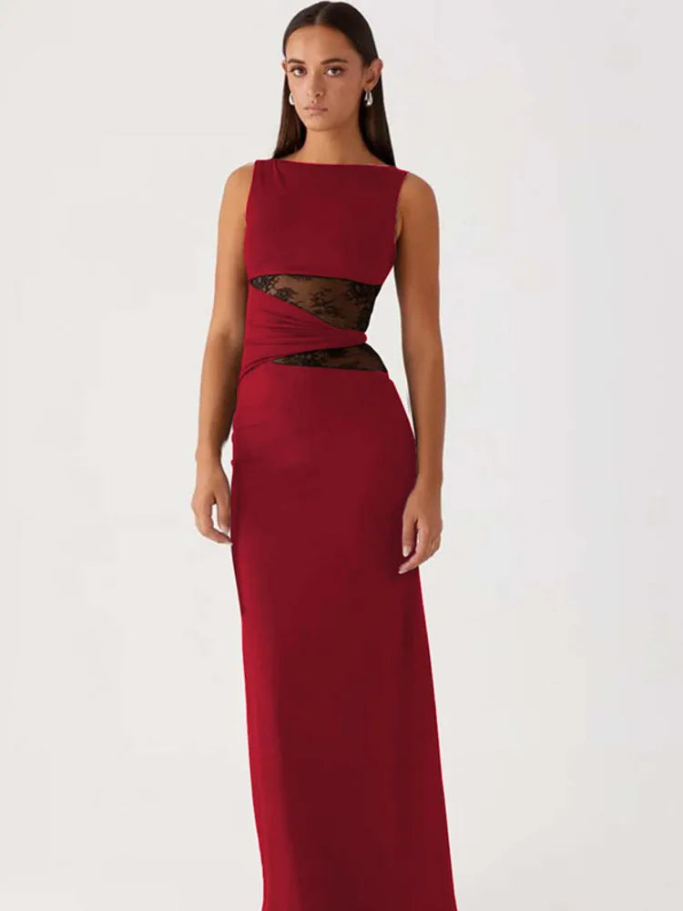 Sheer Lace O Neck Bodycon Long Tank Dress - View 3