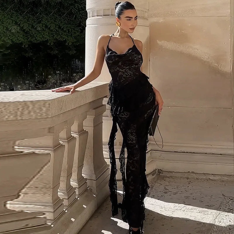 Lace Bodycon Ruffled Backless Summer Dress - View 5