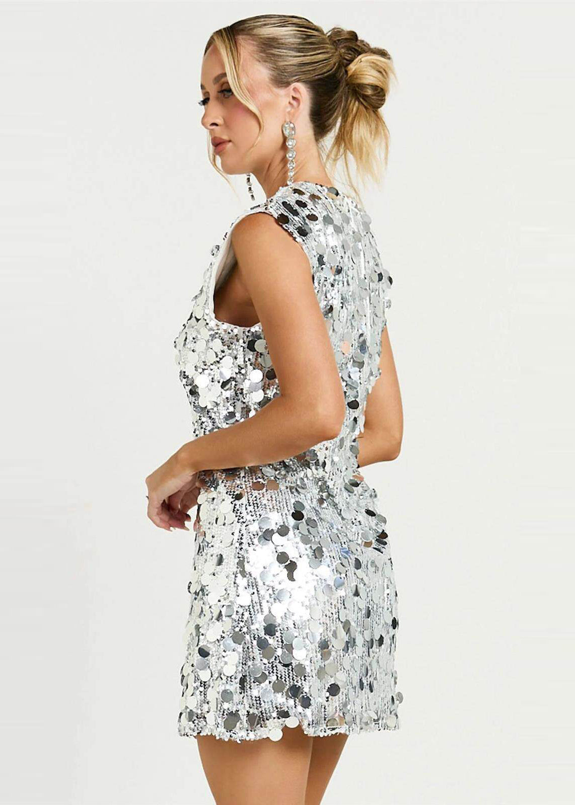 Sequin Crew Neck Sleeveless Bodycon Mini Dress - View 3