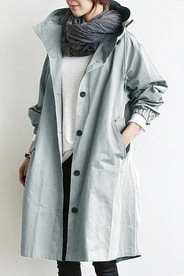 Hooded Button Front Oversized Longline Windbreaker Coat 2
