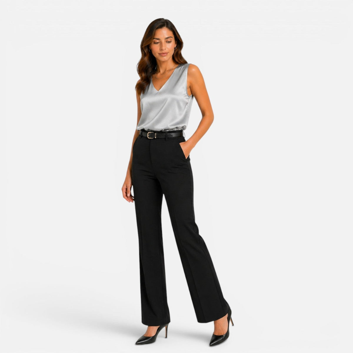 Satin V-Neck Sleeveless Blouse 6