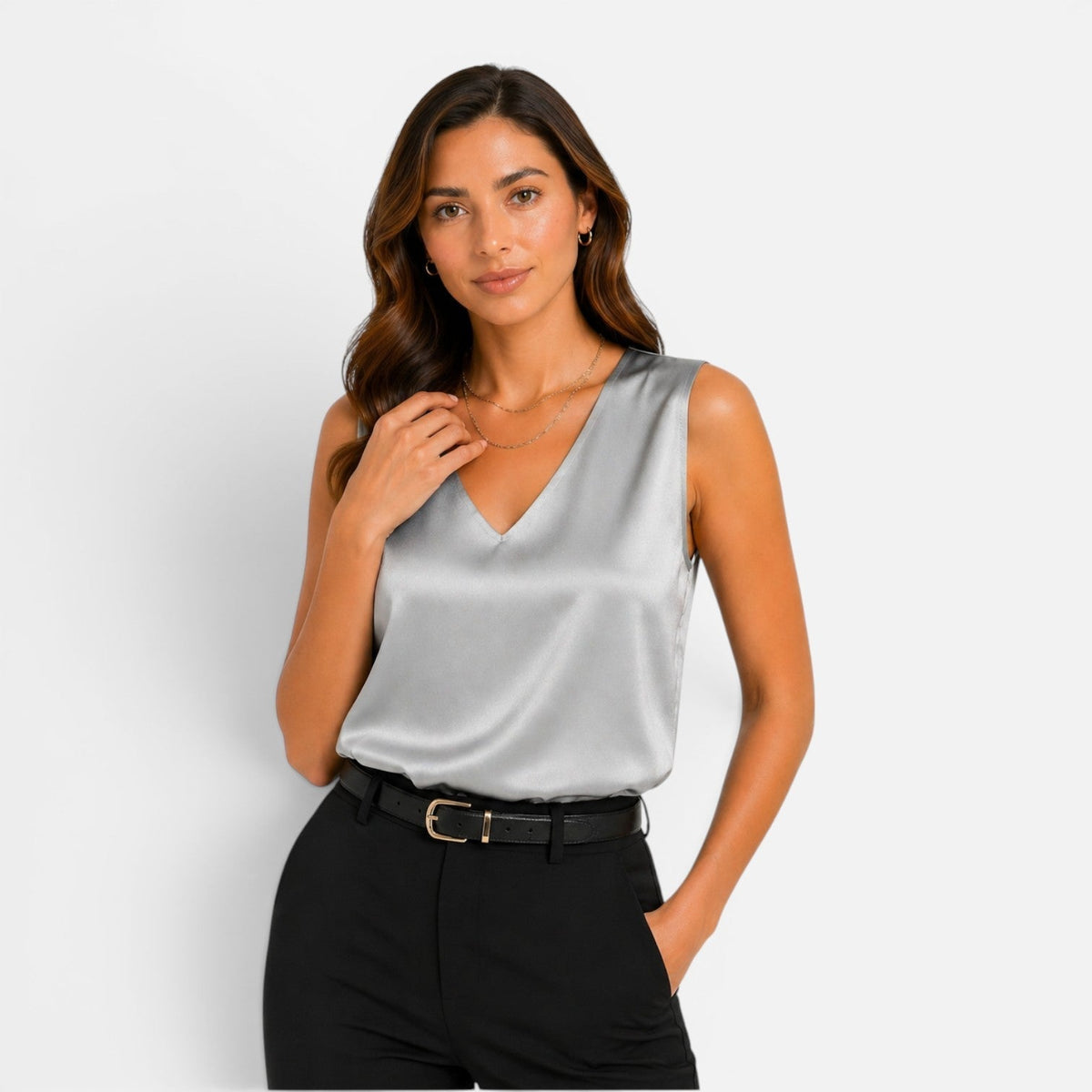 Satin V-Neck Sleeveless Blouse
