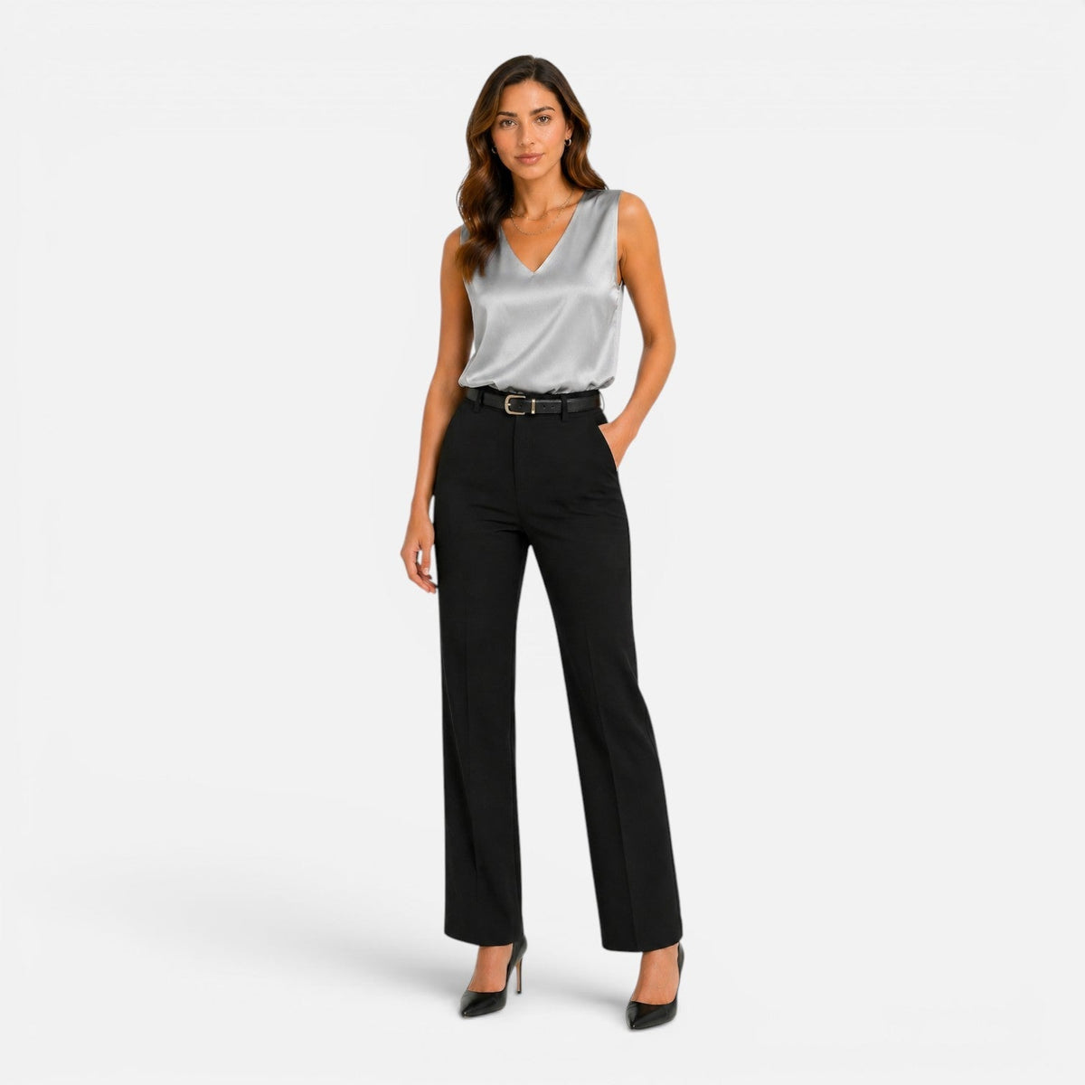 Satin V-Neck Sleeveless Blouse 4