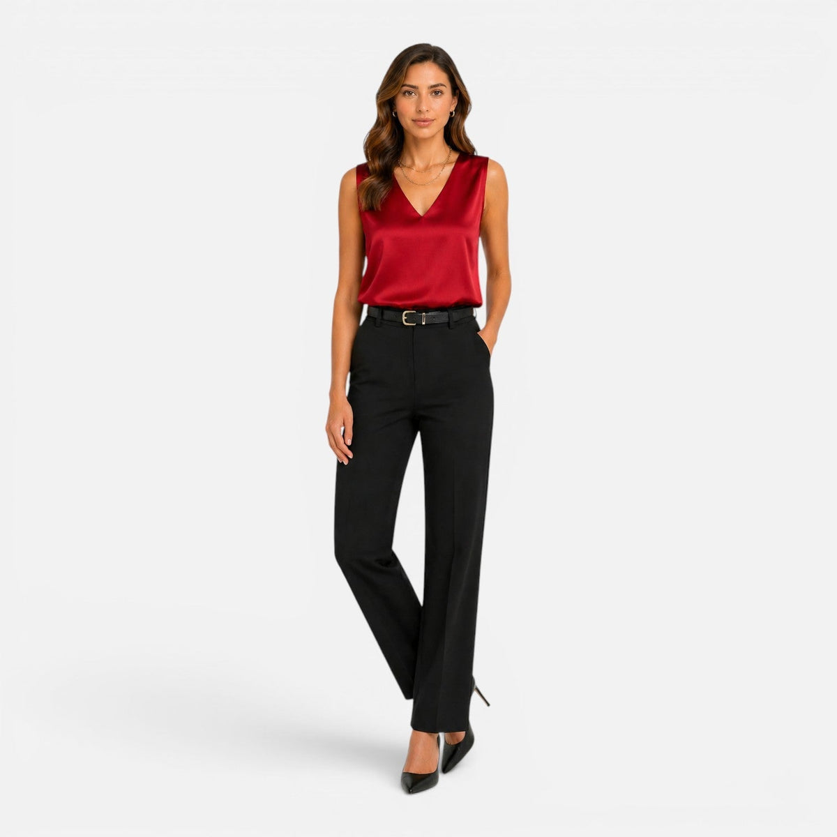 Satin V-Neck Sleeveless Blouse 3