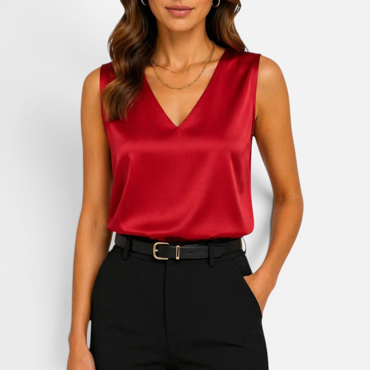 Satin V-Neck Sleeveless Blouse 9